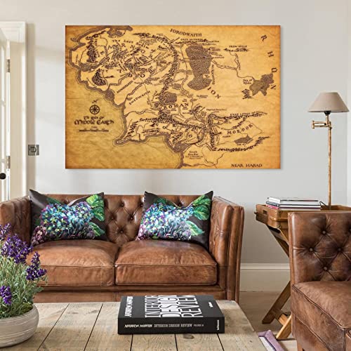 Middle Earth Map Fabric Canvas Cloth Poster Print for Bar Office Room Wall Print Home Decor Posters Canvas Art Posters and Wall Art Images Prints Modern Home Bedroom Decor and Room Aesthetics Posters