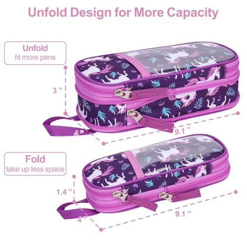 Image of Cute Kids Pencil Case - Girls Pen Pouch Large School Organizer | Pen Bag & Smooth Zipper, Multi-Slot Storage, Mesh Pocket, 900D Water Resistent, Giftable School Supplies, Deep Purple Unicorn