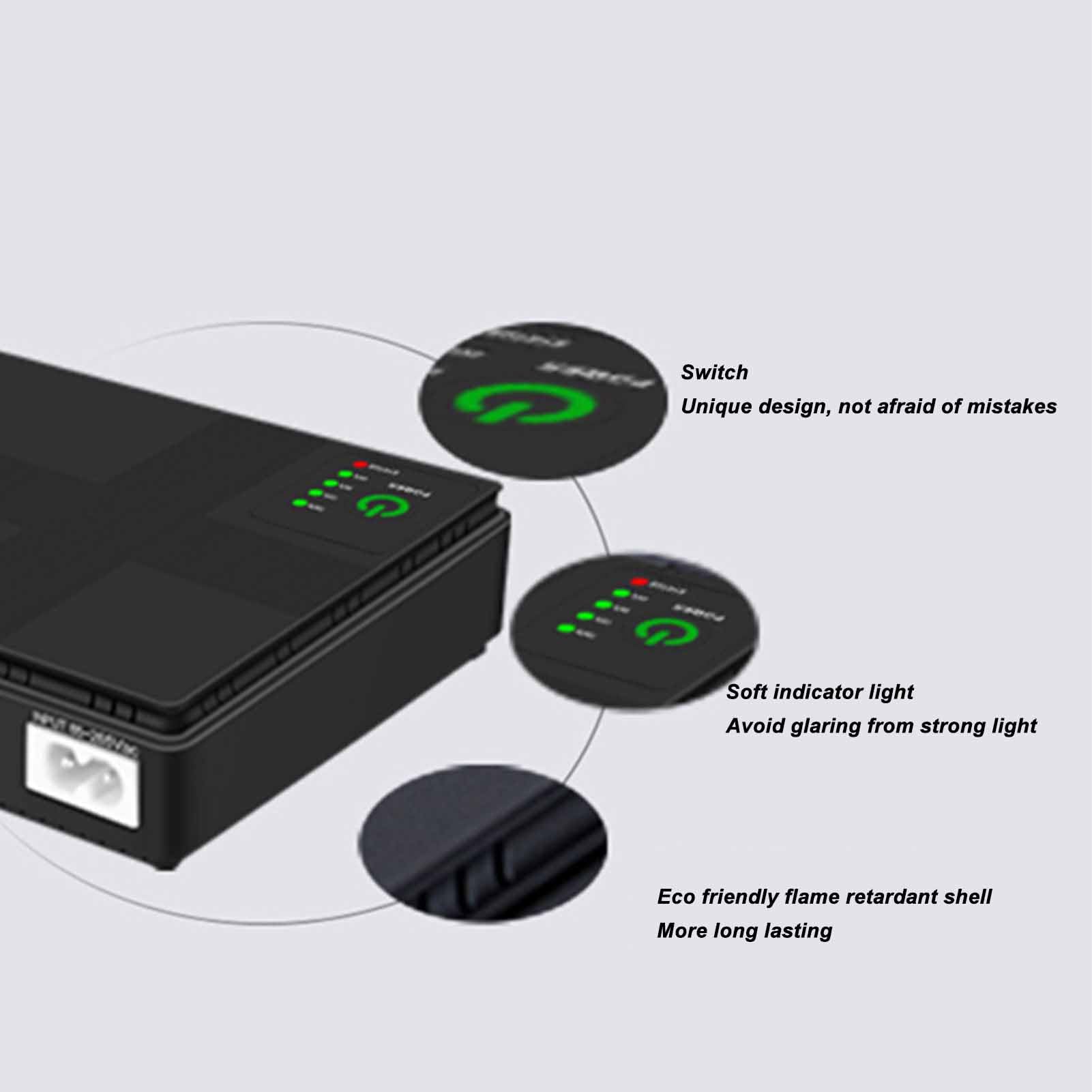 10400mAh Podwójne Wejście UPS Zapasowy Akumulator Mini Powerbank do Routera Modem Kamera Bezpieczeństwa 5V 9V 12V 2A, Wyjście POE 15V 24V 1A, do Rejestratora Linii Papilarnych,
