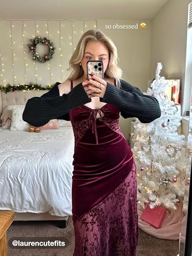 CIDER Velvet Dress Floral Cut Out Sleeveless Cocktail Party V Neck Knotted Velvet Midi Dress2