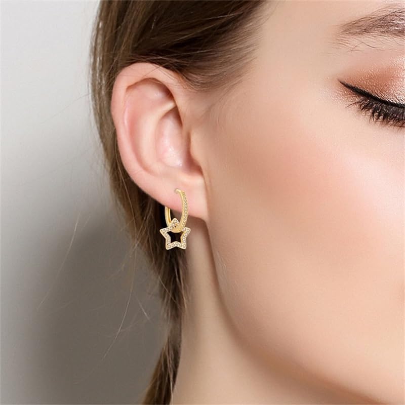 925 Sterling Silver Earrings for Women, Sun Moon and Star Earrings, Dangle Drop Huggie Earrings, Cubic Zirconia Dangle Hoop Earrings Jewelry Fashion Valentines Birthday Gifts - Image 5