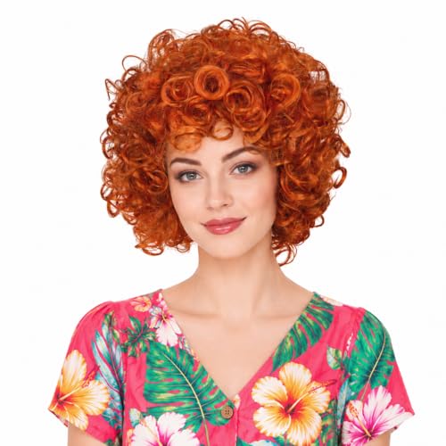 ColorGround Short Fluffy Curly Orange Red Cosplay Wig Women Costume