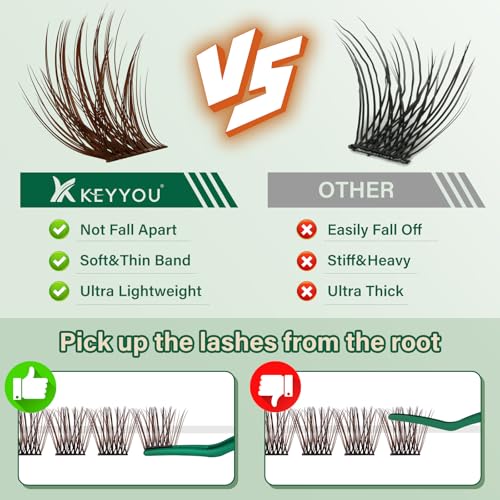 Image of KEYYOU Brown Lash Clusters Soft Wispy D Curl Individual Lashes 8-18mm MIX