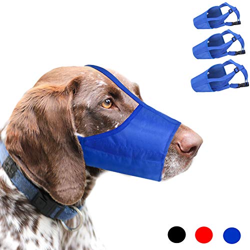 ILEPARK Bozal para Perros, 1 Set de 3 Bozales de Perros Ajustables de Nylon para Perros Pequeños Grandes Medianos para Evitar Morder, Ladrar y Masticar (S,Azul)