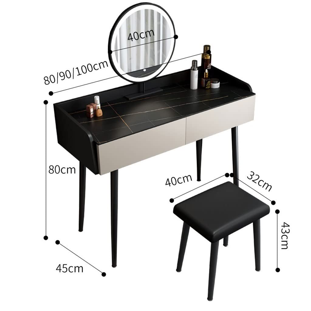 Tavolo da trucco con touch screen, elegante design in ardesia, specchio illuminato con cassetto, elegante tavolo da toeletta per camera da letto, stazione di trucco moderna per gli amanti della