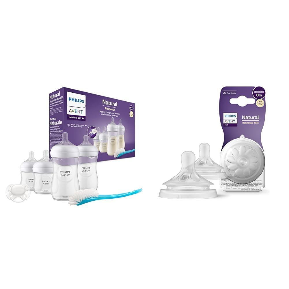 Philips Avent Babyflaschen Natural Response, Geschenkset für Neugeborene & Avent Natural Response Sauger – 2x Sauger für Babyflaschen mit Durchflussstärke 1