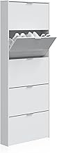 duehome | Shoe Rack with 5 Doors, Narrow Bedroom Shoe Cabinet, Capacity 15 Pairs, Model Nia, Gloss White, Dimensions: 70 cm (W) x 180 cm (H) x 17 cm (D)