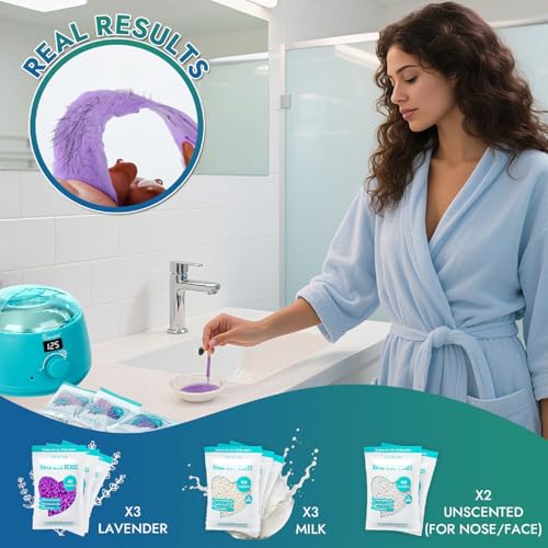 Image of Digital Waxing Kit for Women & Men - 8 Packs Lavender & Milk Hard Wax Beans with Fast-Melting Silicone and Pre /Post Care Wipes - A