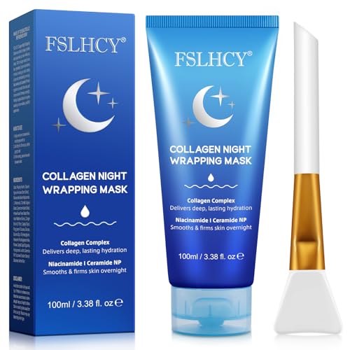 Collagen Night Wrapping Mask Collagene Maschera Peel Off, Maschera Overnight Viso, Idratazione profonda, Riduce le rughe e migliora l'elasticità della pelle, pennello incluso 100 ML