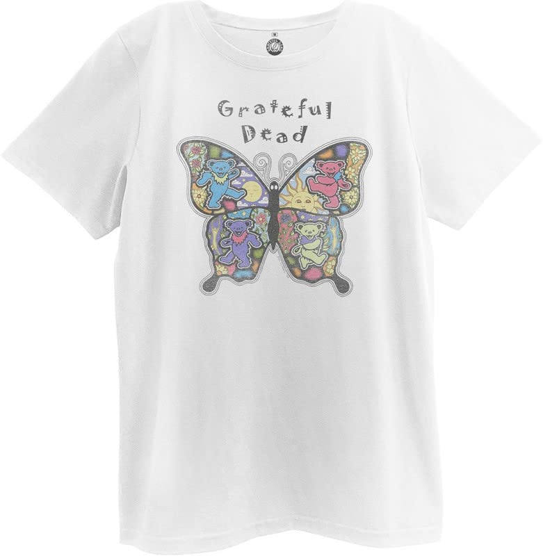 Ripple Junction Grateful Dead Womens T-Shirt Butterfly Dancing Bears Juniors Loose Fit Boyfriend Tee White Medium