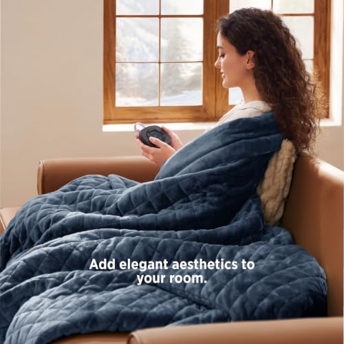 Image of Bedsure Quilted Heated Throw Blanket, Warm Filled Electric Blanket, Blue