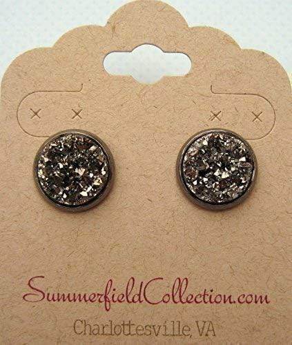Hematite-tone Faux Druzy Stone Stud Earrings 12mm - Image 8
