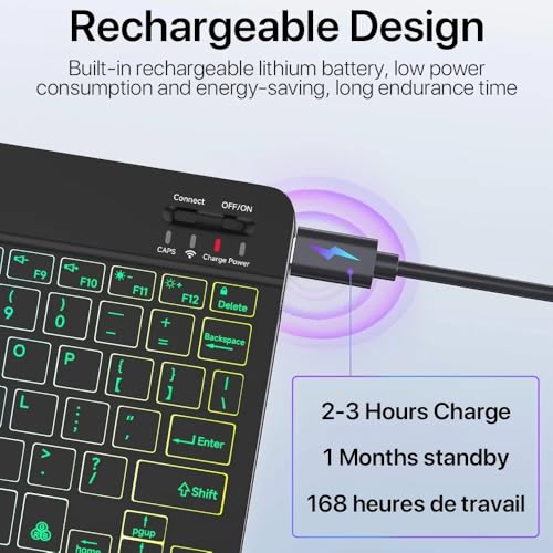 Image of JIMTAB Ultra-Slim Bluetooth Keyboard Portable Mini Wireless Keyboard Rechargeable for Apple iPad iPhone Samsung Tablet Phone Smartphone iOS Android Windows (10 inch Backlit)