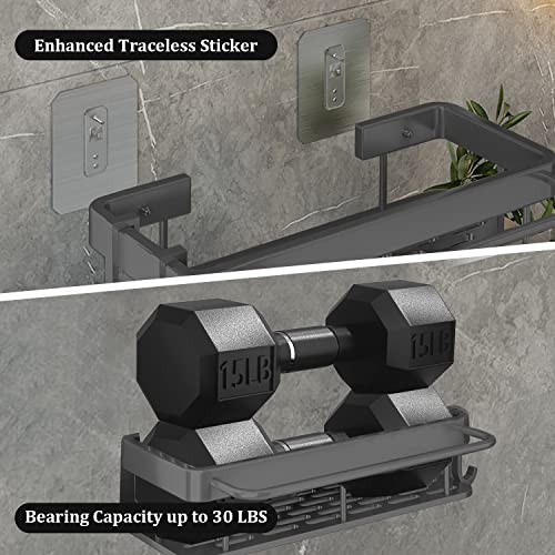 Shower Caddy, Black Shower Caddy With 2 Hooks And 1 Towel Bar, Adhesive Shower Caddy Aluminum Bathroom Wall Shelf, No Drilling Shower Organizer For Bathroom Toilet, Kitchen-2 Pack (Matte Black) #TOP6