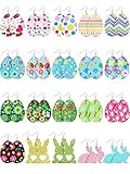 20 Pairs Faux Leather Earrings Summer Colorful Flower Teardrop Earrings Glitter Rabbit Dangle Earrings for Women