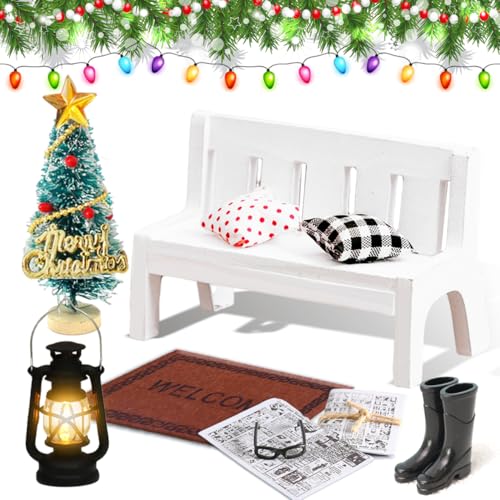 Mini Puppenhaus Zubehör, Weihnachtsbäume Bunte Lichter Puppenhaus-Dekorationszubehör Wichtel Zubehör, Miniatur Wichteltür Zubehör Set Mit Schmetterlingsknoten Und Leuchtenden Öllampen