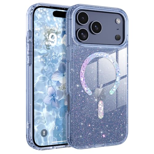 BENTOBEN Magnetic for iPhone 17 Pro Max Case, Clear Crystal Glitter Bling 17 Pro Max Phone Case [Compatible with MagSafe], Shockproof Sparkly Cute Women Girl Cover for iPhone 17 Pro Max, Deep Blue by BENTOBEN - Used condition - US$11.88