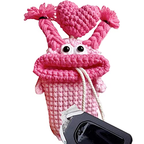 Estojo Chave Feito à Mão,fofinho crochê salsicha boca porta-chaves do carro - malha feitos à mão com