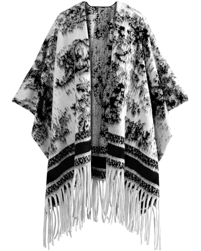 Image of Pashmina Shawl Wraps for Women and Wraps Cardigan Cape Wool Cashmere Shoulder Top Sweater Shawl Scarf 2025 Black-white