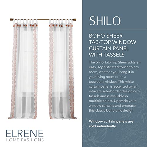 Elrene Home Fashions Shilo Boho Sheer Tab Top Window Curtain Panel with Tassels, 52"x95" (1, Terracotta, W 52" x L 95" (1 Panels) - Image 2