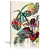 Bunte Monstera-Vintage-Pflanze, Leinwand-Kunst, Gemälde, Druck, Poster für Schlafzimmer, Wohnzimmer, Badezimmer, Hotel, Landhaus, Bauernhaus, 70 x 100 cm, rahmenlos