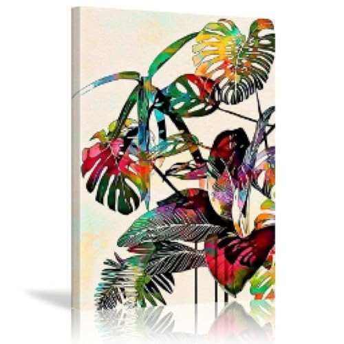 Affiche pour chambre et salon impression toile colorée plantes Monstera vintage