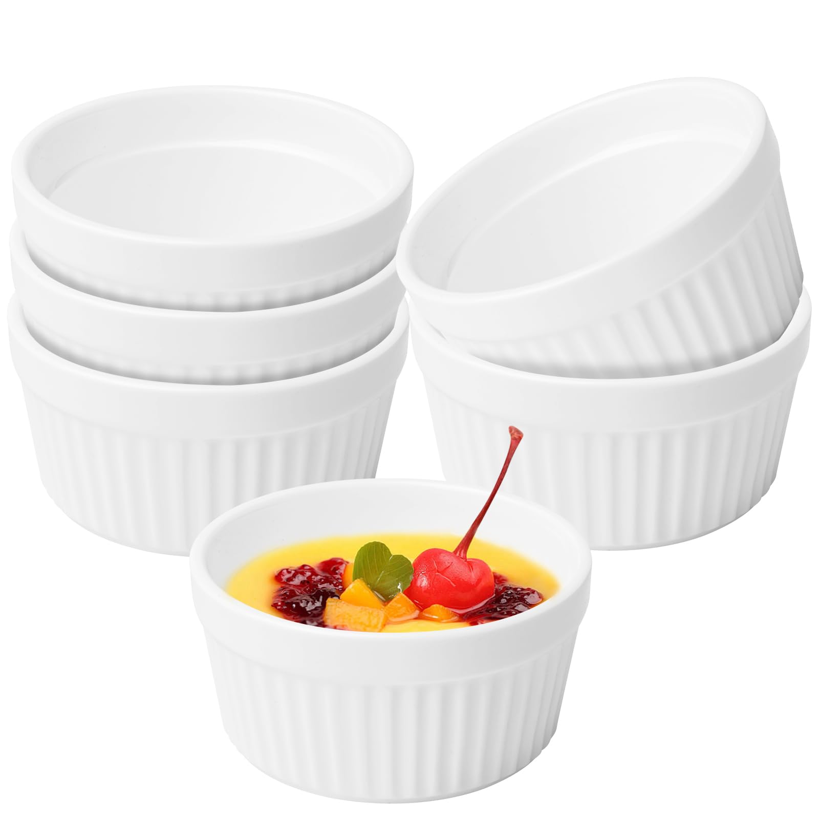 Juego de 6 cuencos para soufflé de 160 ml, de cerámica, para souffle, para souffle, postre, para cocina, lavavajillas, diámetro de 9 cm, color blanco