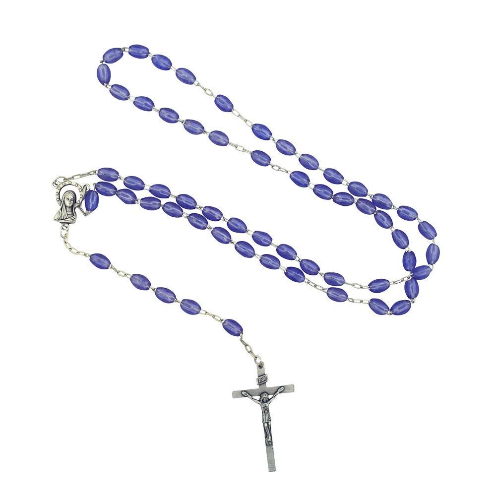 Good Shepherd Creations Catholic Rosary with Metal Crucifix Cross Made in Italy Miraculous Pink Oval Beads (Purple)