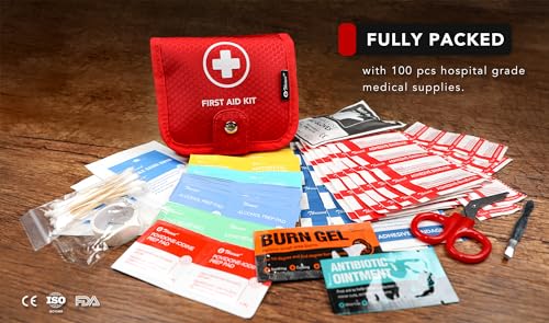 Small First Aid Kit, 100 Pieces Water-Resistant Well Organzied Pouch with Rotatable Buckle - Ideal for Outdoor, Travel, Biking, Camping, Hiking, Car (Red) - Image 5