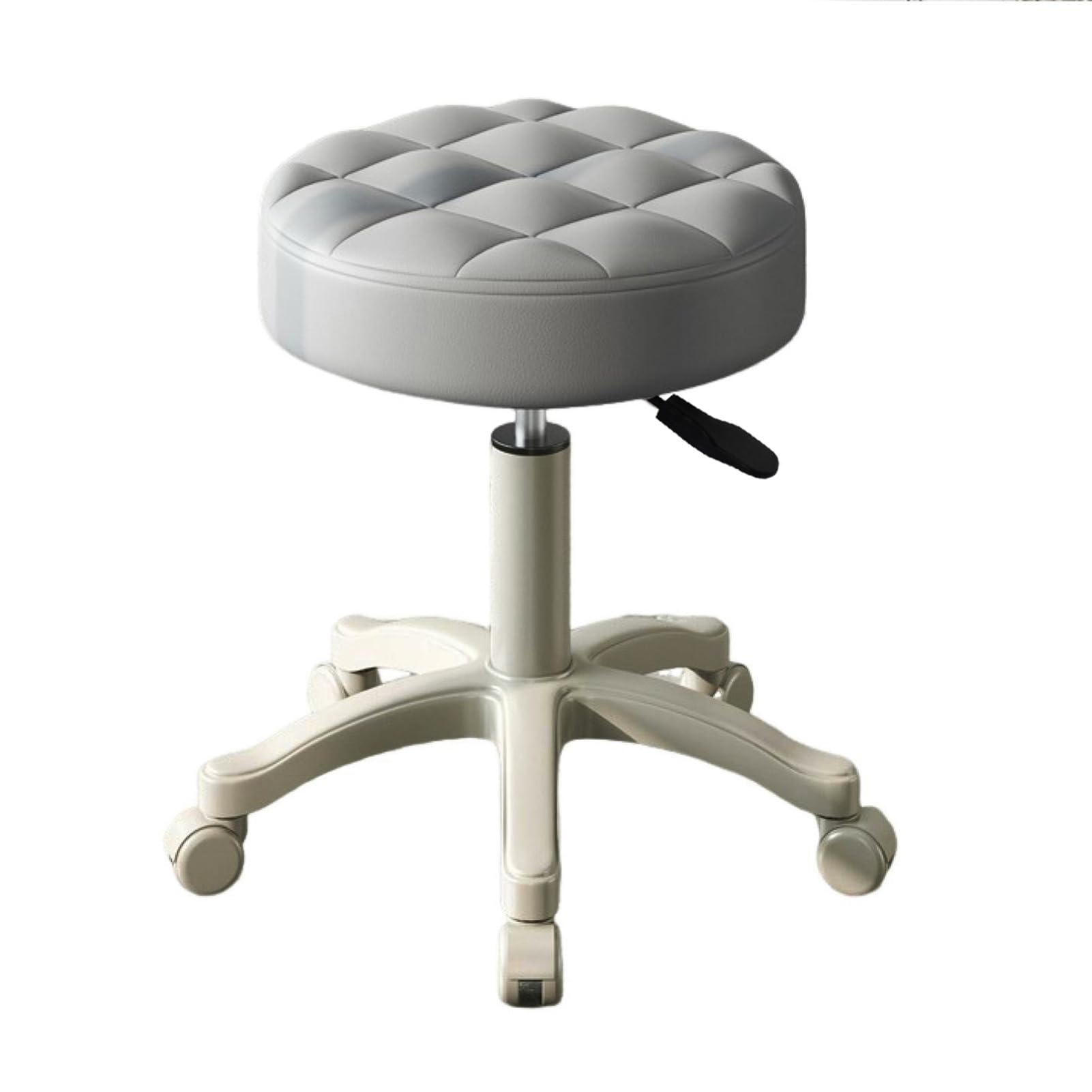 Labufiz Height Adjustable Rolling Stool with Wheels, 360-Degree Swivel Armless Backless Drafting Chair, Faux Leather Soft Cushion Stool for Salon, Bar, Cafe, Home Office, Kitchen, Makeup Vanity Grey