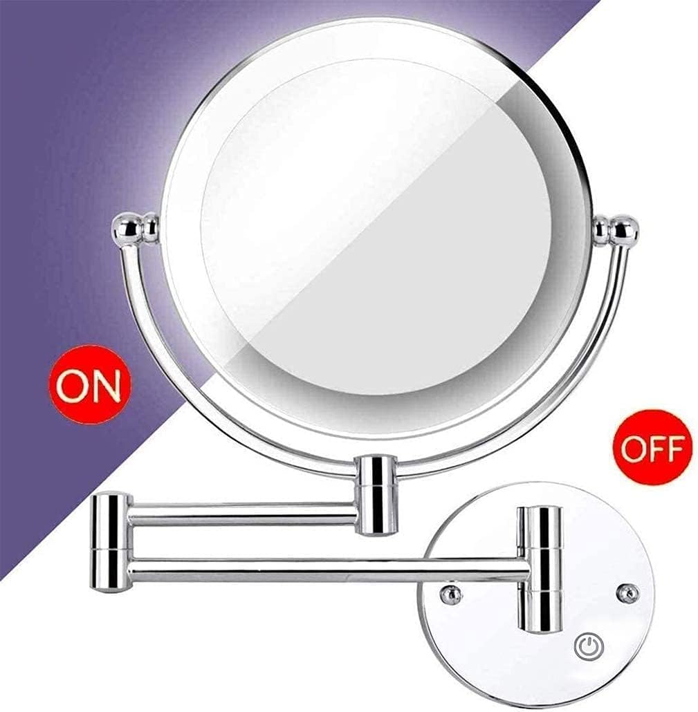 Vanity Mirror,with Extendable Arm,20 cm LED Light,360 Degree Swivel,Touch Button,for Bathroom,Bedroom,Travel,USB (Color : USB, Size : 3X) (USB 5X)