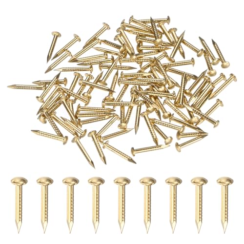 M METERXITY 100-Pack Small Tiny Nails, 1.2mm x 10mm Brass Precision MIni Nails Hardware Round Head for Wooden/DIY Crafts Decorative/Household Accessories/Picture Hanging