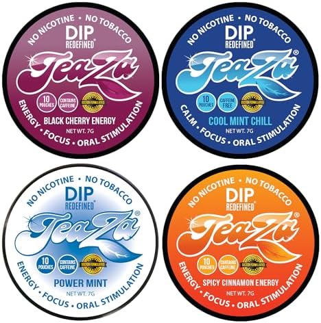 TeaZa Energy Pouches 4 Flavor Bundle - Nicotine Alternative - 4 Pucks