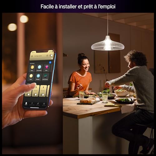 Philips Hue Ampoule LED connectée A60, Lumière blanche chaude 2700 K, Culot E27, 9,5 W, 1100 lumens, Intensité variable, Compatible avec Alexa, Google Assistant et Apple Home, pack de 2