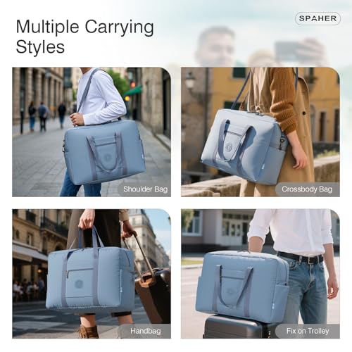 SPAHER Reisetasche Handgepäck Tasche 55x40x23 Lufthansa Wizzair Eurowings Leichte Reisetasche Groß Faltbare 50L wasserdichte Tasche Flugzeug Travel Duffle Bag Cabin Bag Weekender Damen Herren