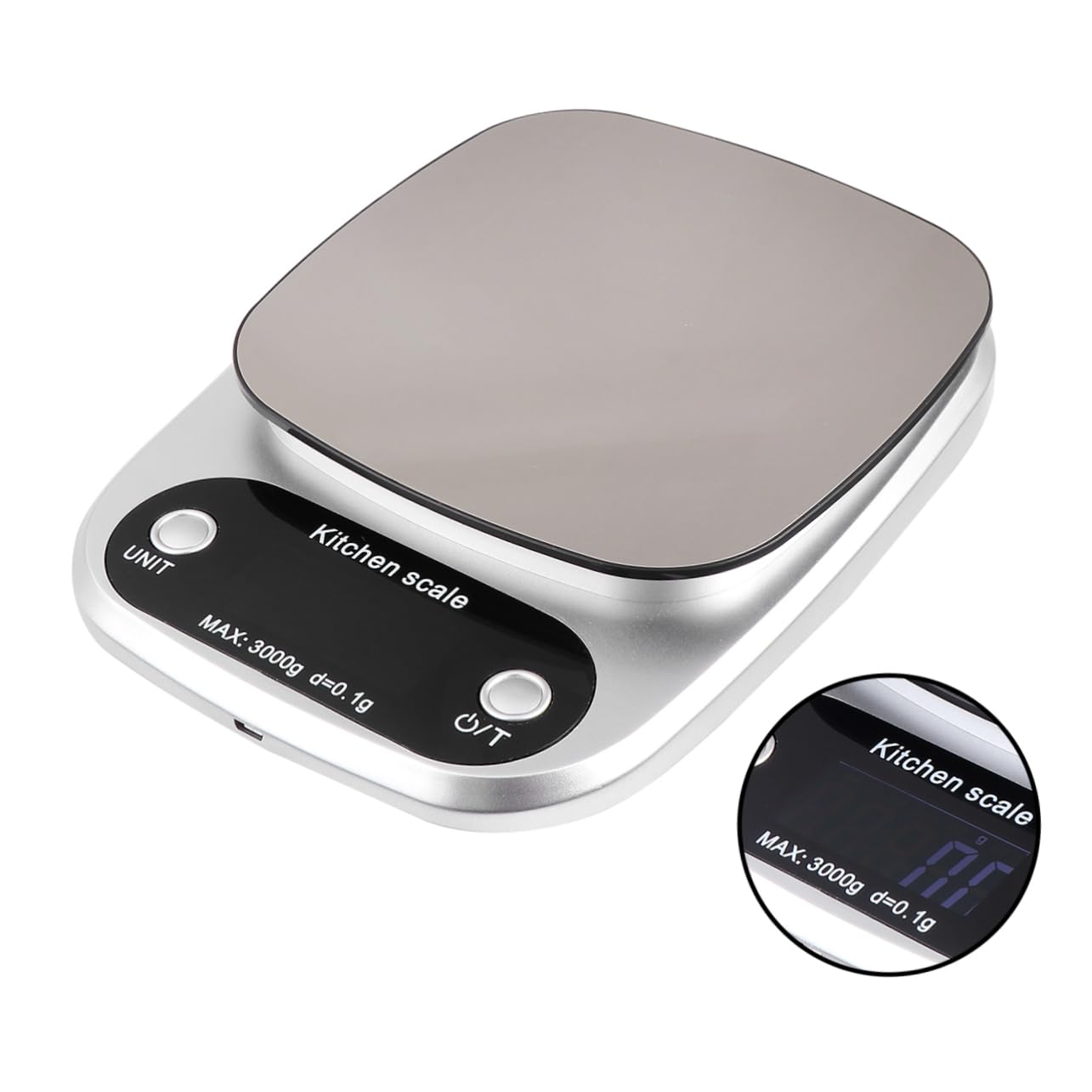 Báscula Cocina Digital Recargable De Acero Inoxidable Con Pantalla Lcd Alta Precisión Portátil Para Alimentos y Joyería Color Plateado