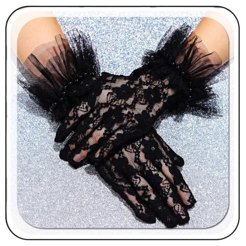 GORAIS Women Lace Tea Party Gloves Short Bridal Wedding Ruffle Gl...