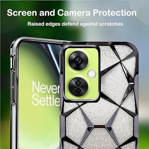 Image of Stylish Gradient Glitter Clear Case for OnePlus Nord CE 3 Lite 5G Luxury Electroplated 3D Cube, Diamond Bling Shiny Soft TPU Clear Shockproof Women & Teen Girls Protective Phone Cover (Black)
