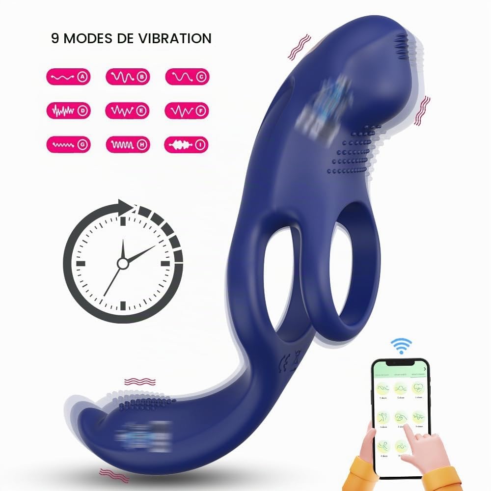 Masseur de Prostate Intelligent 3-en-1 avec APP - Vibromasseur à Poussée Automatique & Anneau Pénien - 9 Modes de Vibration & Télescopique - Silicone Médical Étanche - Sextoy Homme Point P & Couple