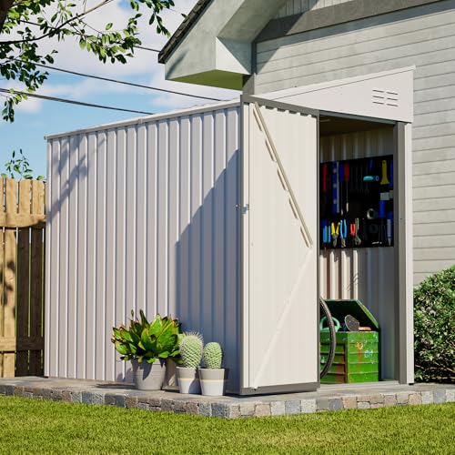 Image of YOPTO 4x7 FT Outdoor Storage Shed,Metal Lean to Storage Shed with Reinforced Beams,All Weather Waterproof Garden Tool House W /Lockable Door and Reversible Installation,for Backyard,Patio,Lawn,White