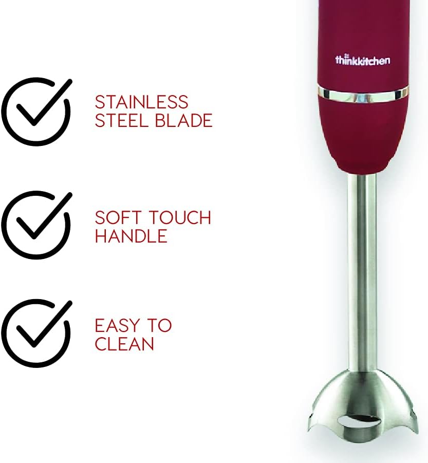 Hand Blender features: Stainless Steel Blade, Soft Touch Handle, Easy to Clean