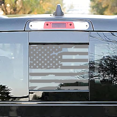 Alicatong Fits Dodge Ram 2009-2021 Rear Back Middle Window American USA Flag Vinyl Decal Matte Silver, 1PCS Distressed (Silver)
