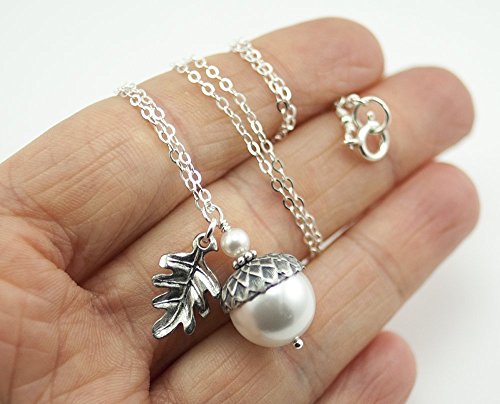 Dashe Designs 18 Inches Long Necklace For Women, Acorn Necklace With Oak Leaf And White Simulated Pearls, Crystal Pearl #TOP5