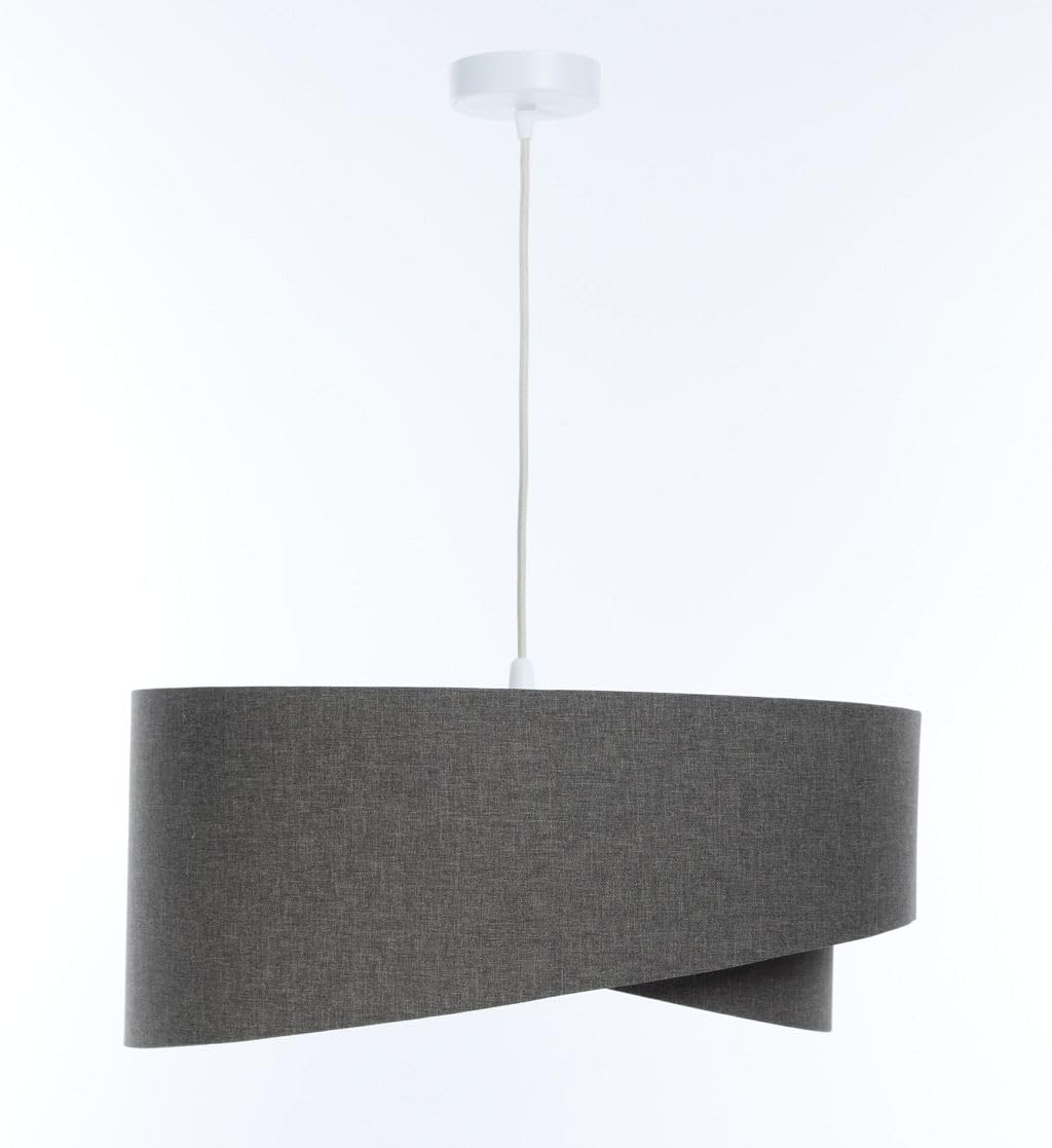 Licht-Erlebnisse Pendelleuchte rund D: 50 cm Grau Stoff Schirm E27 Modern Höhe verstellbar Boho Hängelampe Wohnzimmer Hängeleuchte Schlafzimmer