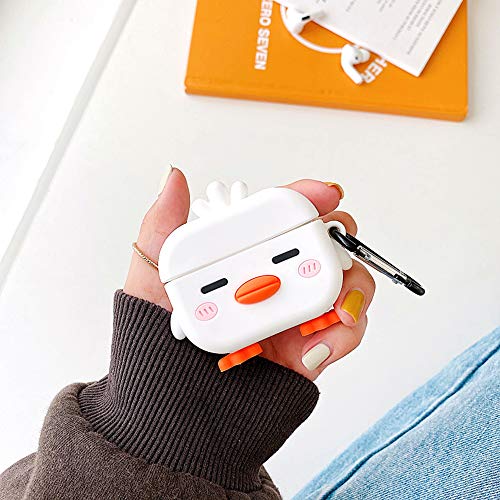 Luvi For Airpods Pro Case Cute Cartoon Lovely Duck Chicken Soft Rubber Silicone Flexible 3D Cover With Hand Strap Support Wireless Charging Luxury Fashion Skin For Airpods Pro 2019 White #TOP2