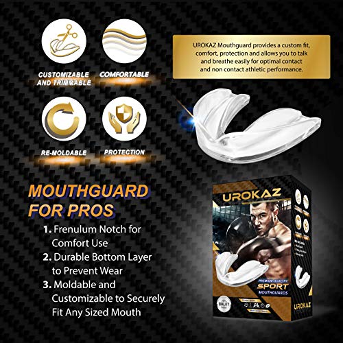 Urokaz Football Mouth Guard Sports 5 Pieces Mouthguard And Mouthpiece For Boxing, Mma, Basketball, Lacrosse, Muay Thai, Hockey Mouthguards One Size Fit All For Contact And Non Contact Sport #TOP4