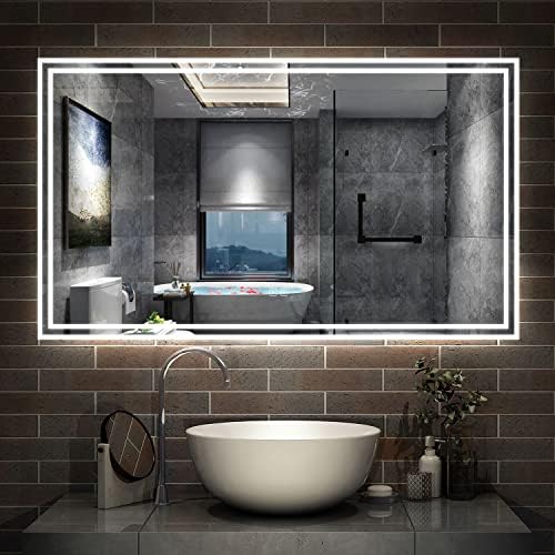 Acezanble 600x600 Round Bathroom Mirror with LED Lights,Anti-fog,Touch Sensor,Wall Mounted,Cool White Light,IP44-1.5cm