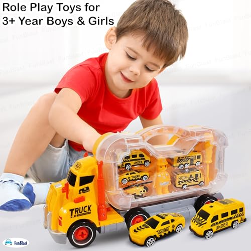 Image of FunBlast DIY Tool Truck Toy Set for Kids - 2-in-1 Construction Vehicle Set with Mini Cars, Helicopter, Tools & Carry Case, Role Play Toys for 3+ Year Boys & Girls (Multicolor)