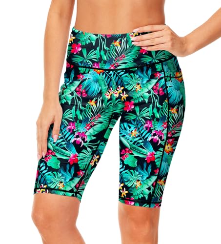 Image of AOBUTE Womens 9 inch /10 inch /11 inch Long Swim Board Shorts High Waisted UPF 50+ Biker Shorts with Pockets
