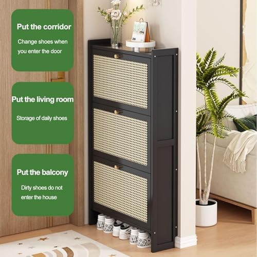 Shoe Storage Cabinet Cabinets Hallway Slim Cupboard Cupboards Hallways Slimline，Slim Woo Shoe Cabinet Freestanding with Hid Stylish Doors for Entryway & Hallway Space Saving Shoe Rack Modern